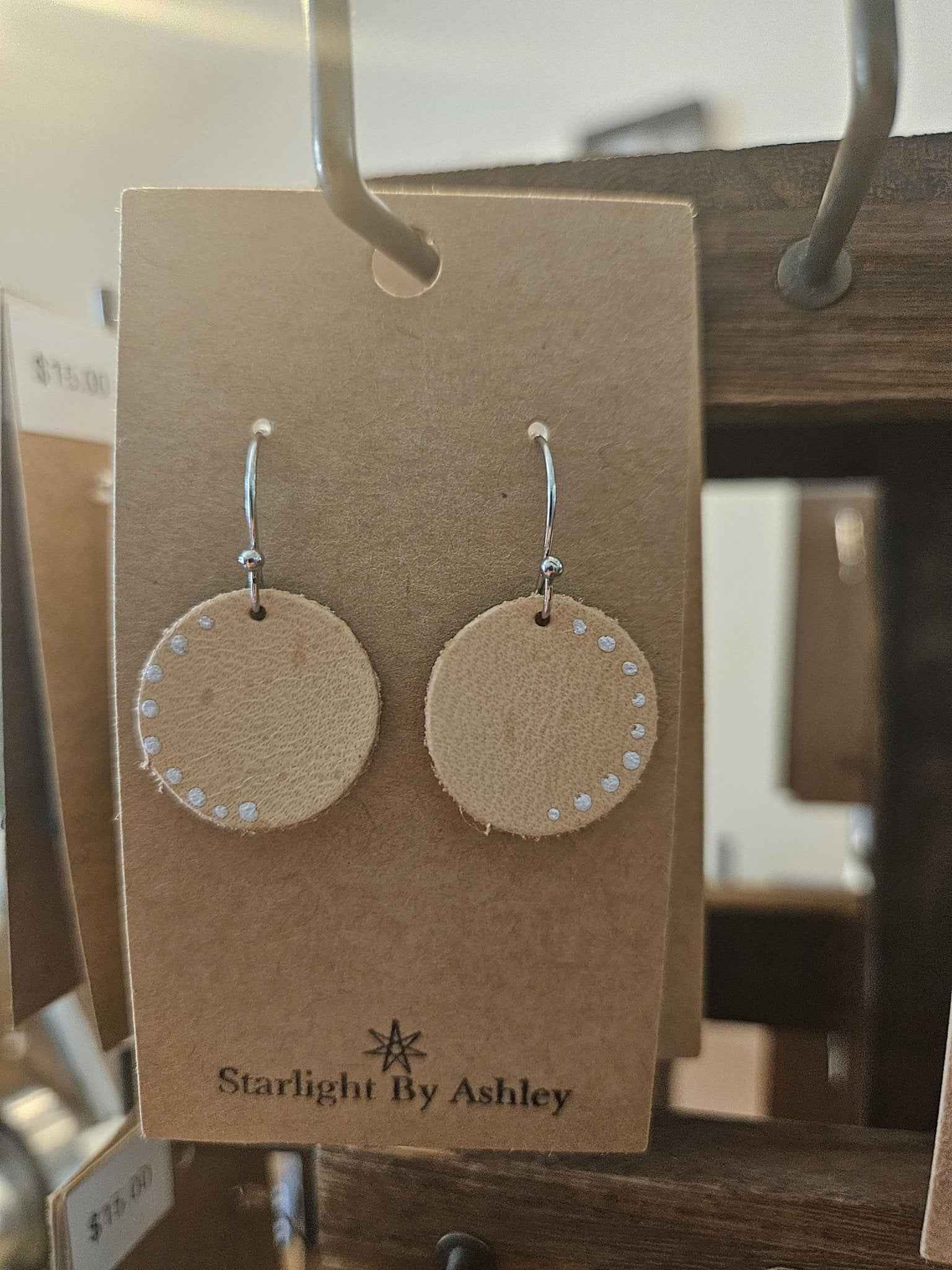 Handmade Leather Circle Earrings - Hand Painted