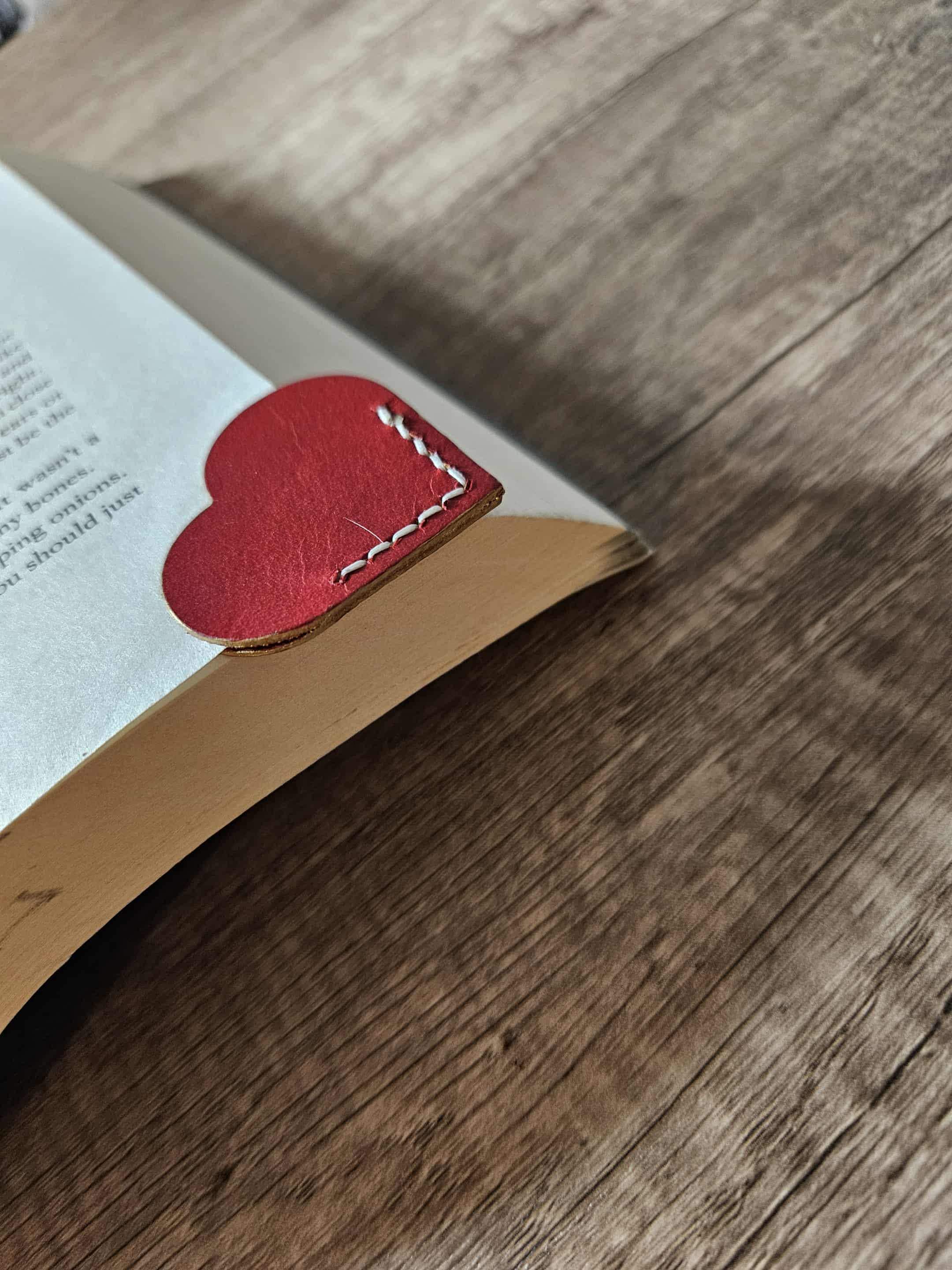 Heart Bookmark - Leather Hand Stitched Corner Page Keeper With Metallic Edges