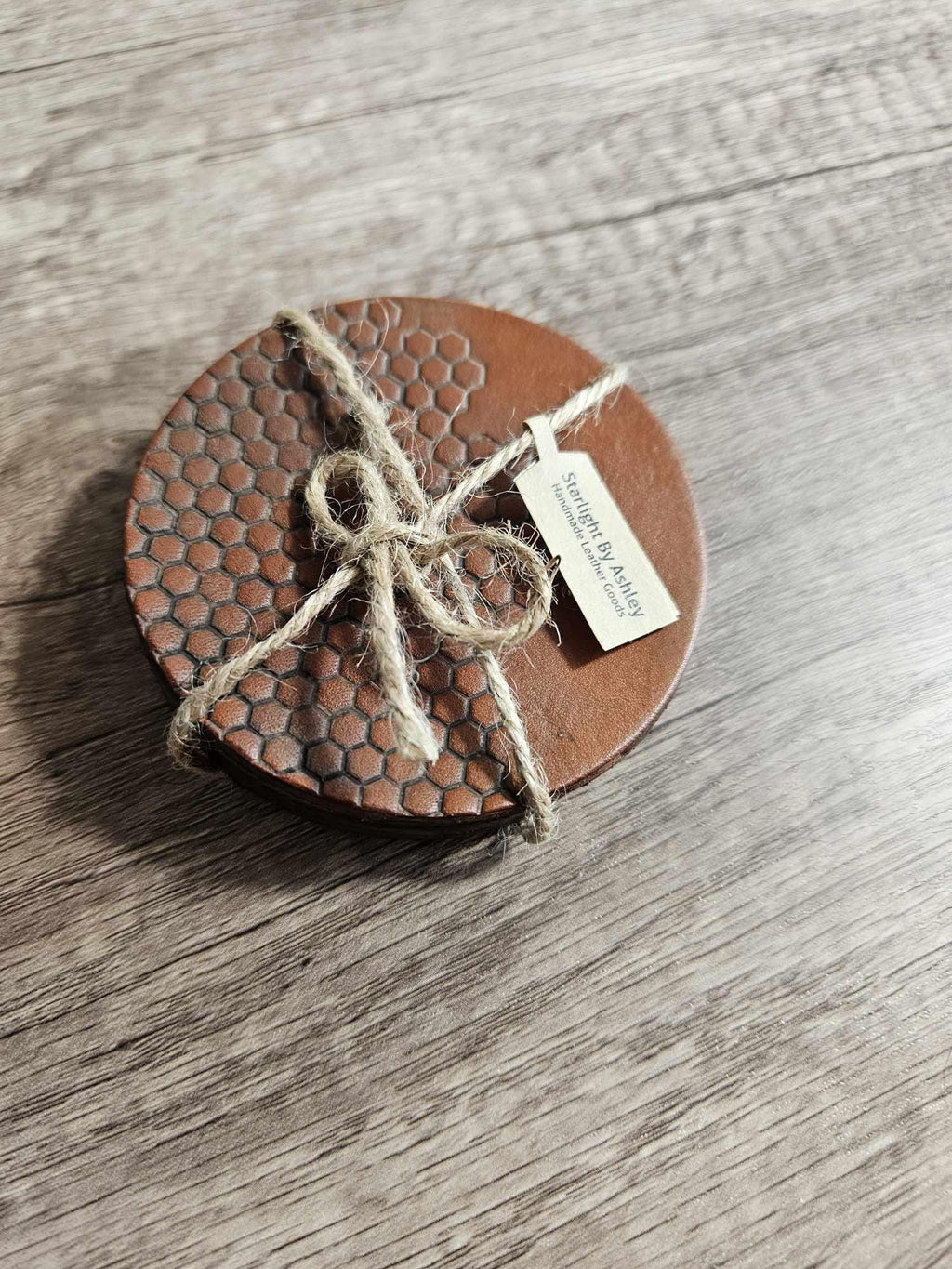Honeycomb Leather Coasters Set - Tan 4 pack