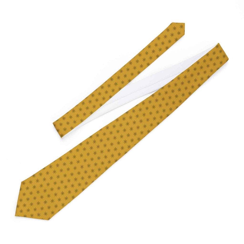 Men's yellow necktie with small repeating star motifs, flat view