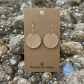 Beige leather circle earrings with dotted border and silver hook backs