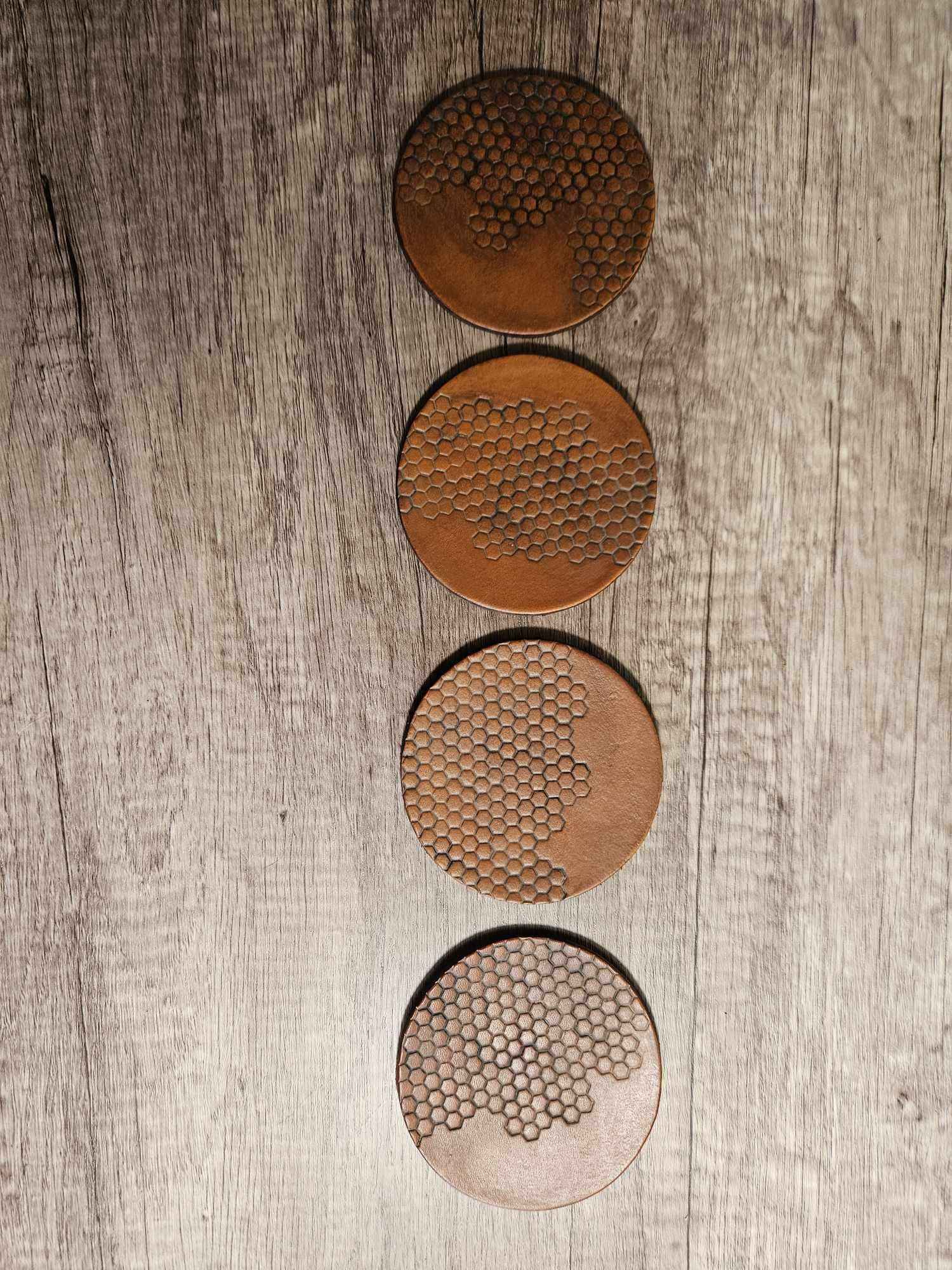 Honeycomb Leather Coasters Set - Tan 4 pack