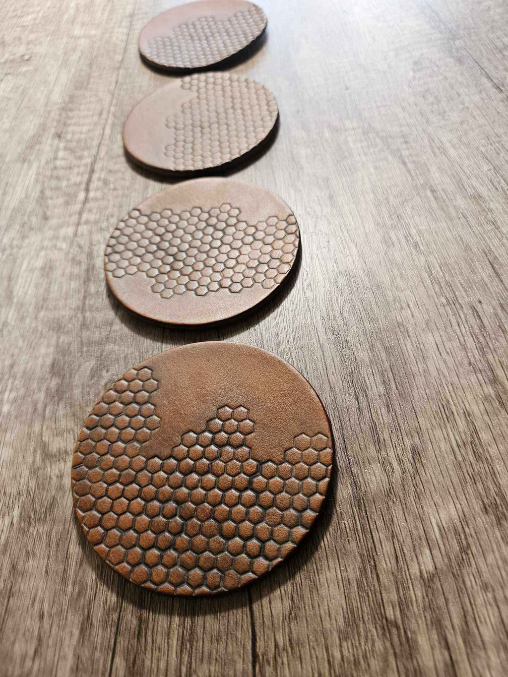 Honeycomb Leather Coasters Set - Tan 4 pack