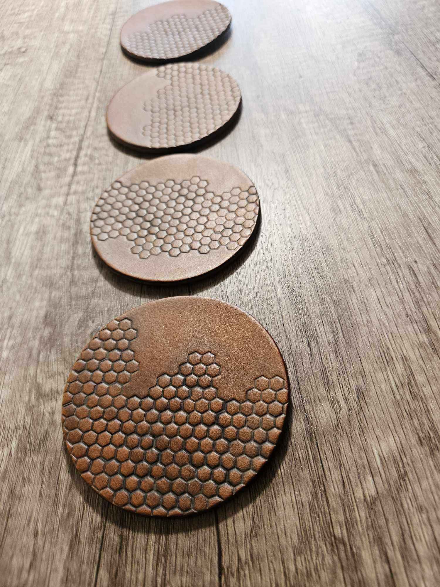 Honeycomb Leather Coasters Set - Tan 4 pack