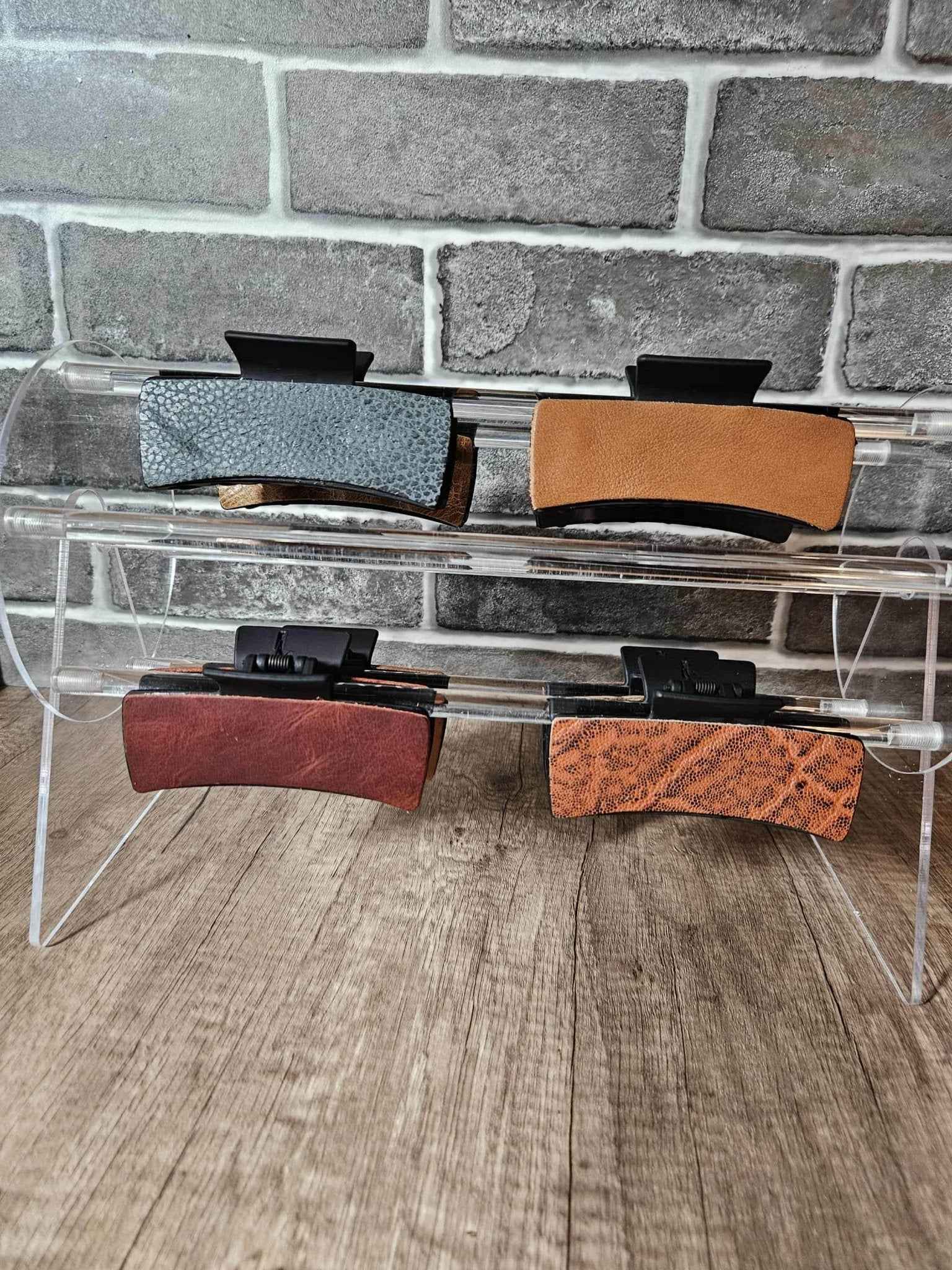 Leather Accented Hair Claw Clip - Large 4 in