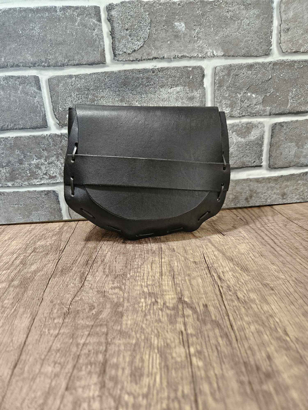 Leather Belt Hip Bag - Handmade Black Peasant Purse