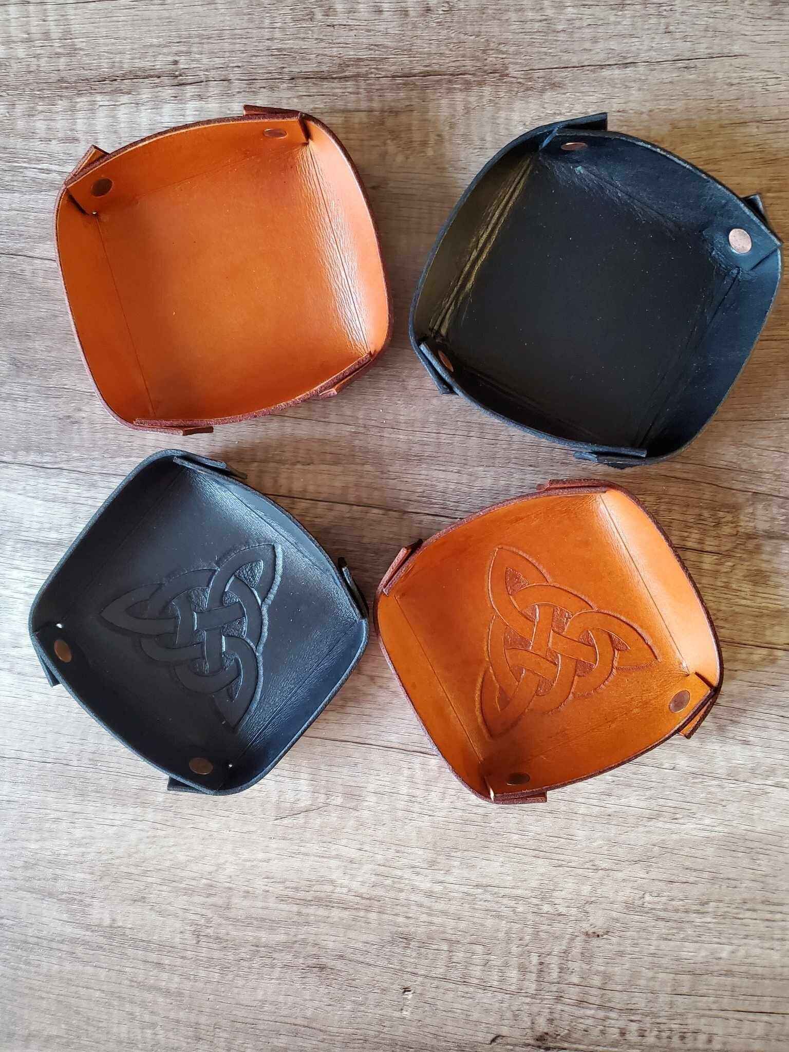 Leather Catch All Tray - Black or Tan & Plain or Celtic Trinity Knot