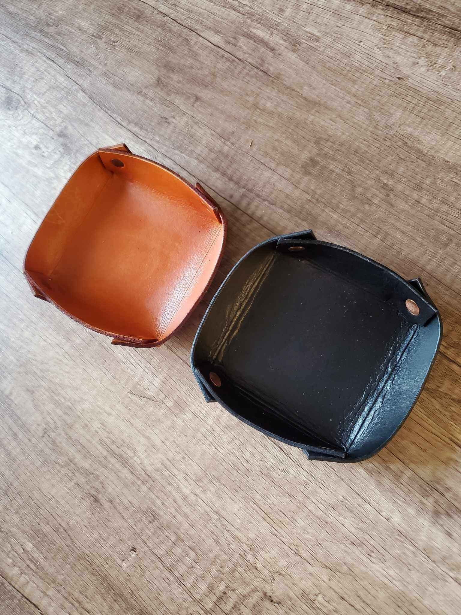 Leather Catch All Tray - Black or Tan & Plain or Celtic Trinity Knot