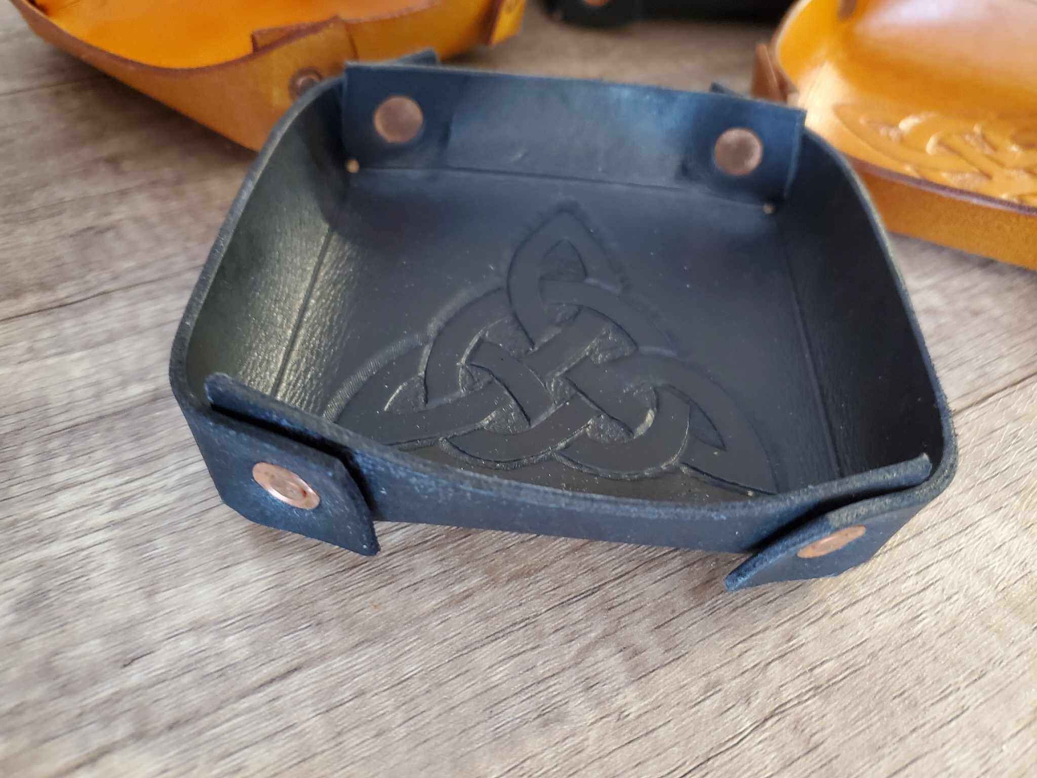 Leather Catch All Tray - Black or Tan & Plain or Celtic Trinity Knot
