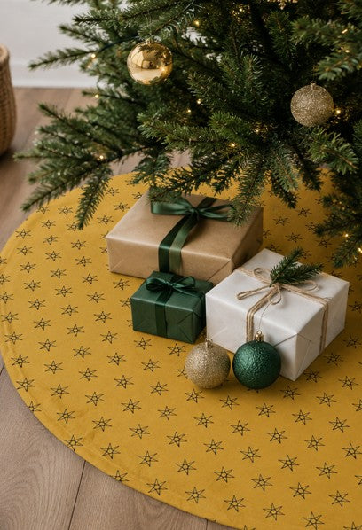 Gold Star Christmas Tree Skirt | Elevate Your Holiday Decor with a Cozy Touch