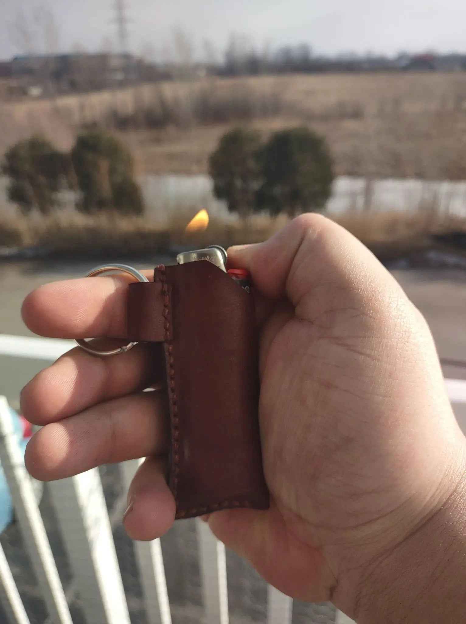 Lighter Sleeve Leather Keychain