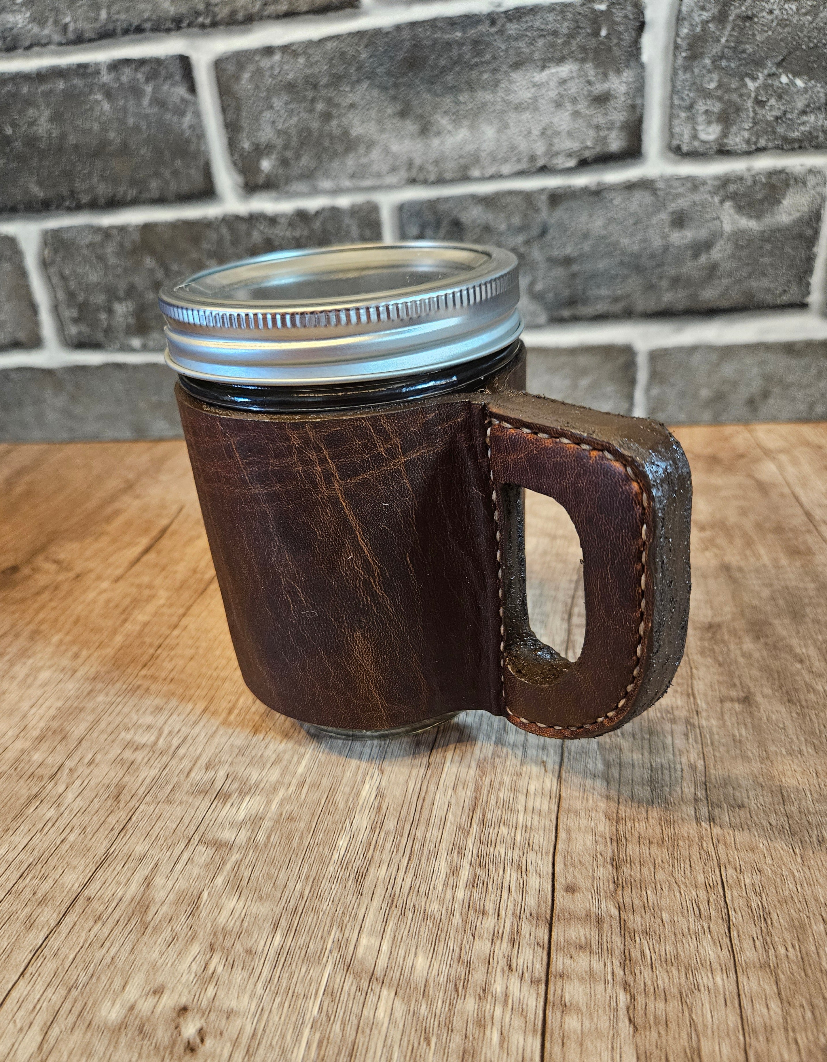 Leatherbound Mason Jar Mug – Handmade Leather Drink Sleeve with Handle