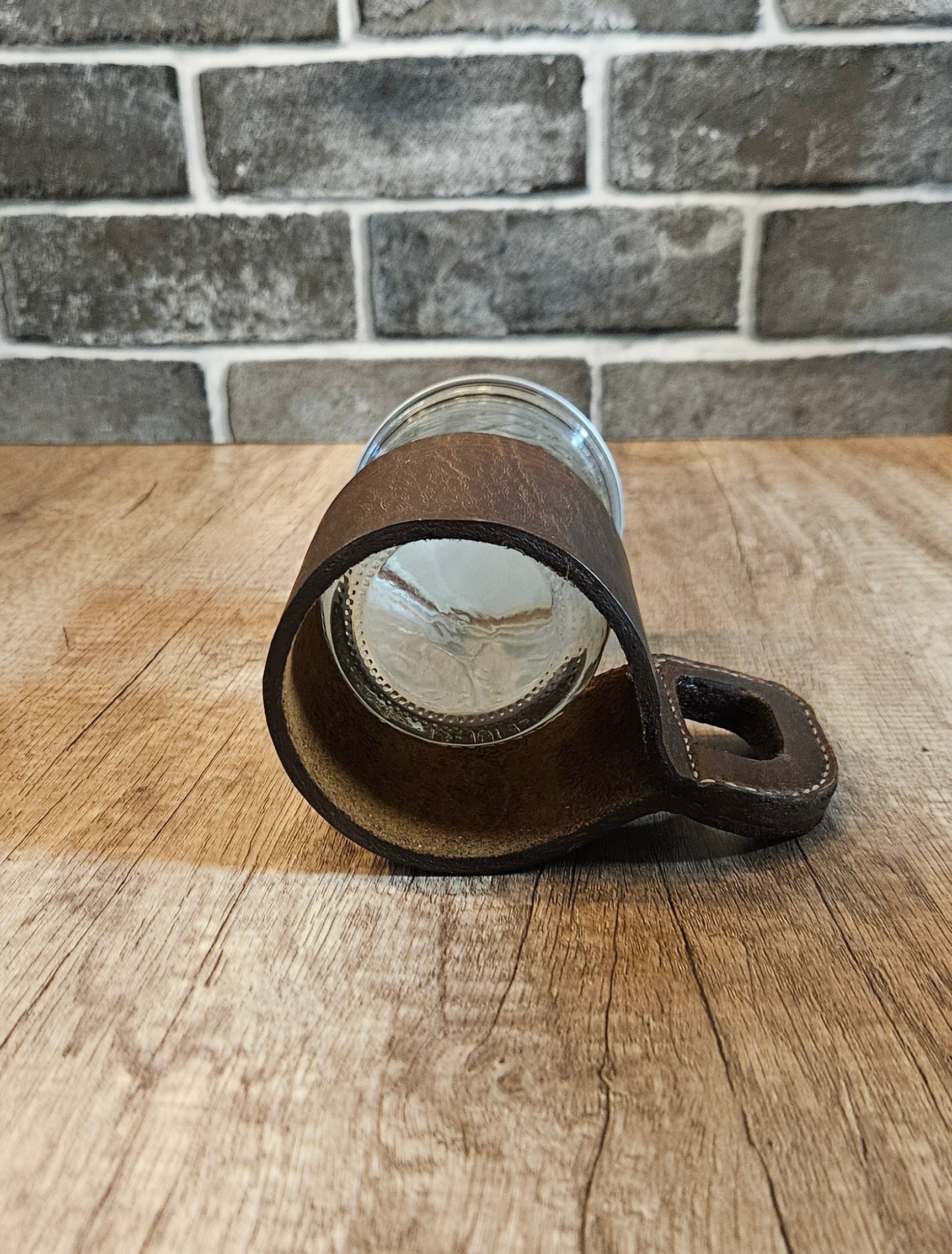 Leatherbound Mason Jar Mug – Handmade Leather Drink Sleeve with Handle
