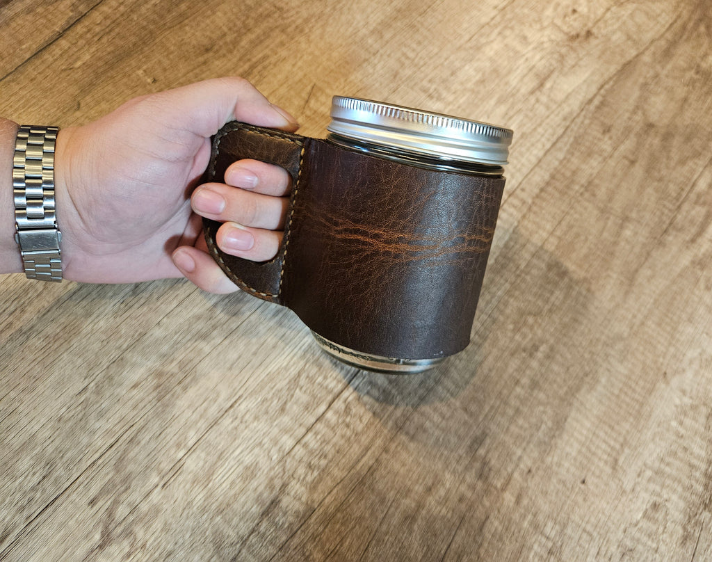 Rustic Leather Drink Set - Two Leatherbound Mugs & Honeycomb Coaster Set