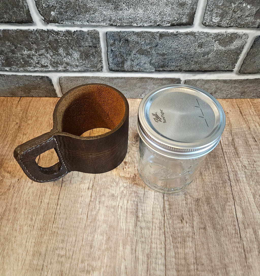 Rustic Leather Drink Set - Two Leatherbound Mugs & Honeycomb Coaster Set