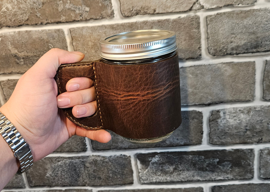 Rustic Leather Drink Set - Two Leatherbound Mugs & Honeycomb Coaster Set