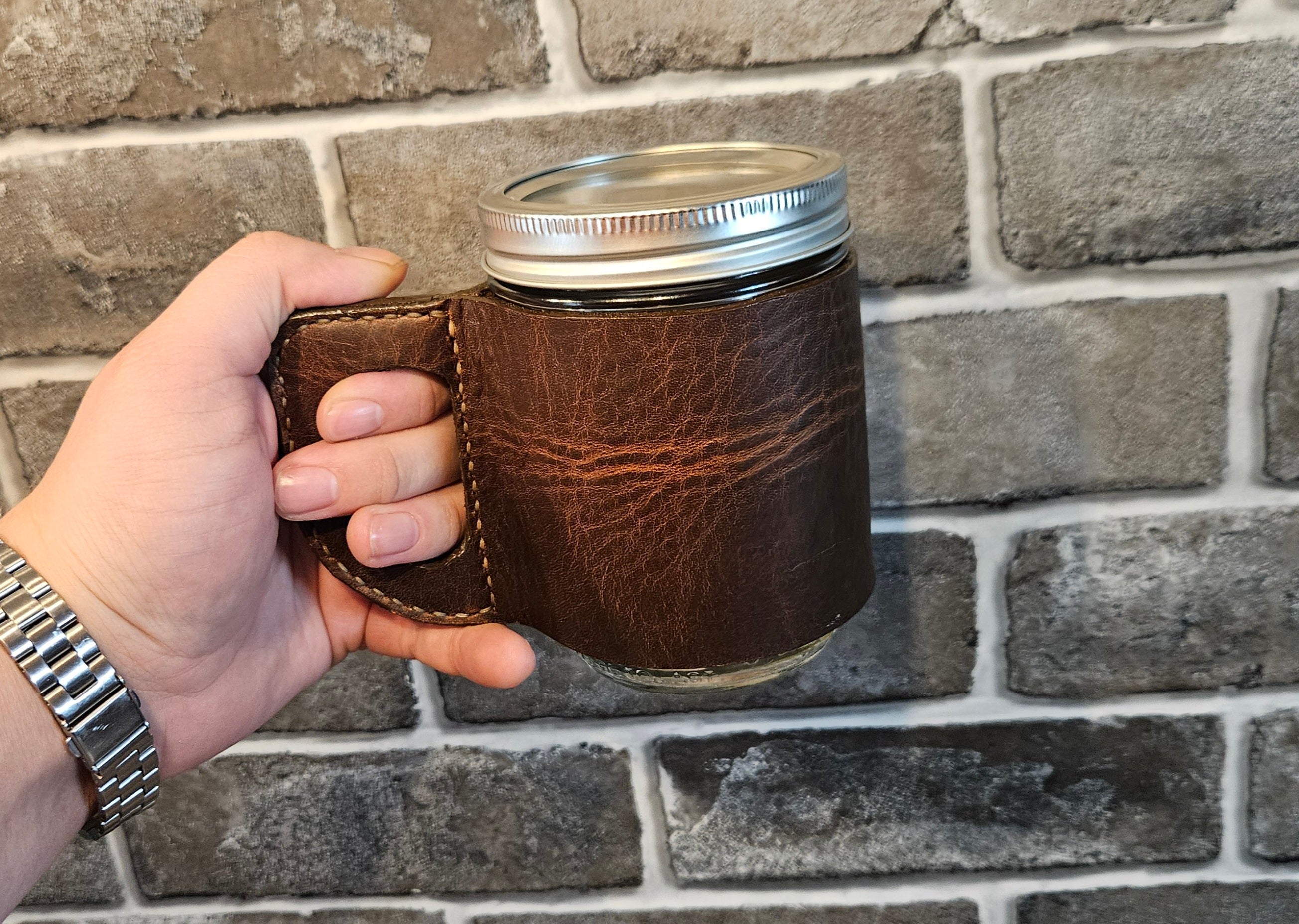 Rustic Leather Drink Set - Two Leatherbound Mugs & Honeycomb Coaster Set