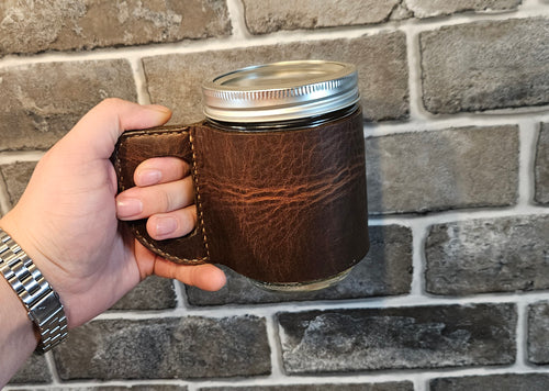 Rustic Leather Drink Set - Two Leatherbound Mugs & Honeycomb Coaster Set