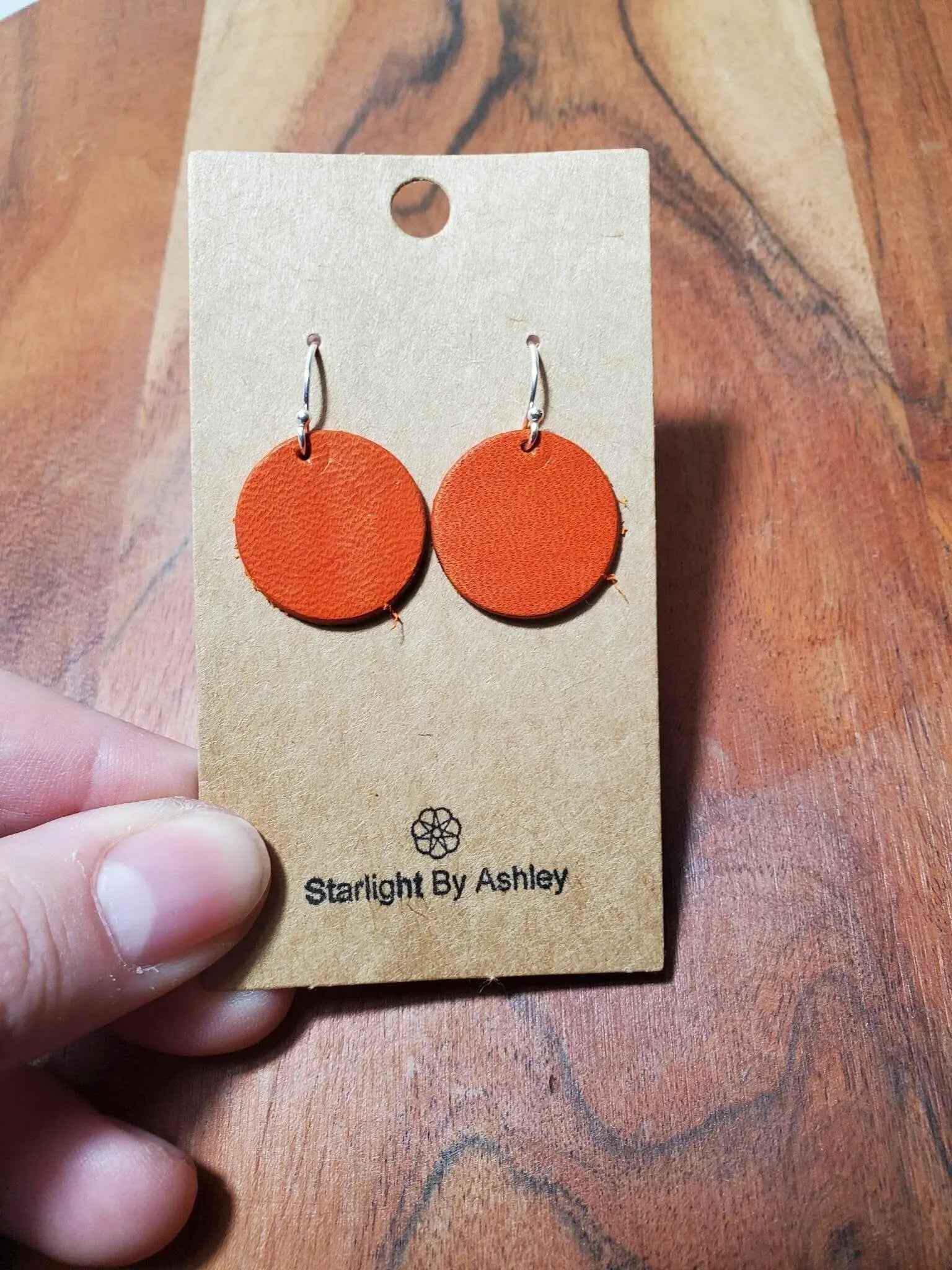 Orange Circle Leather Earrings
