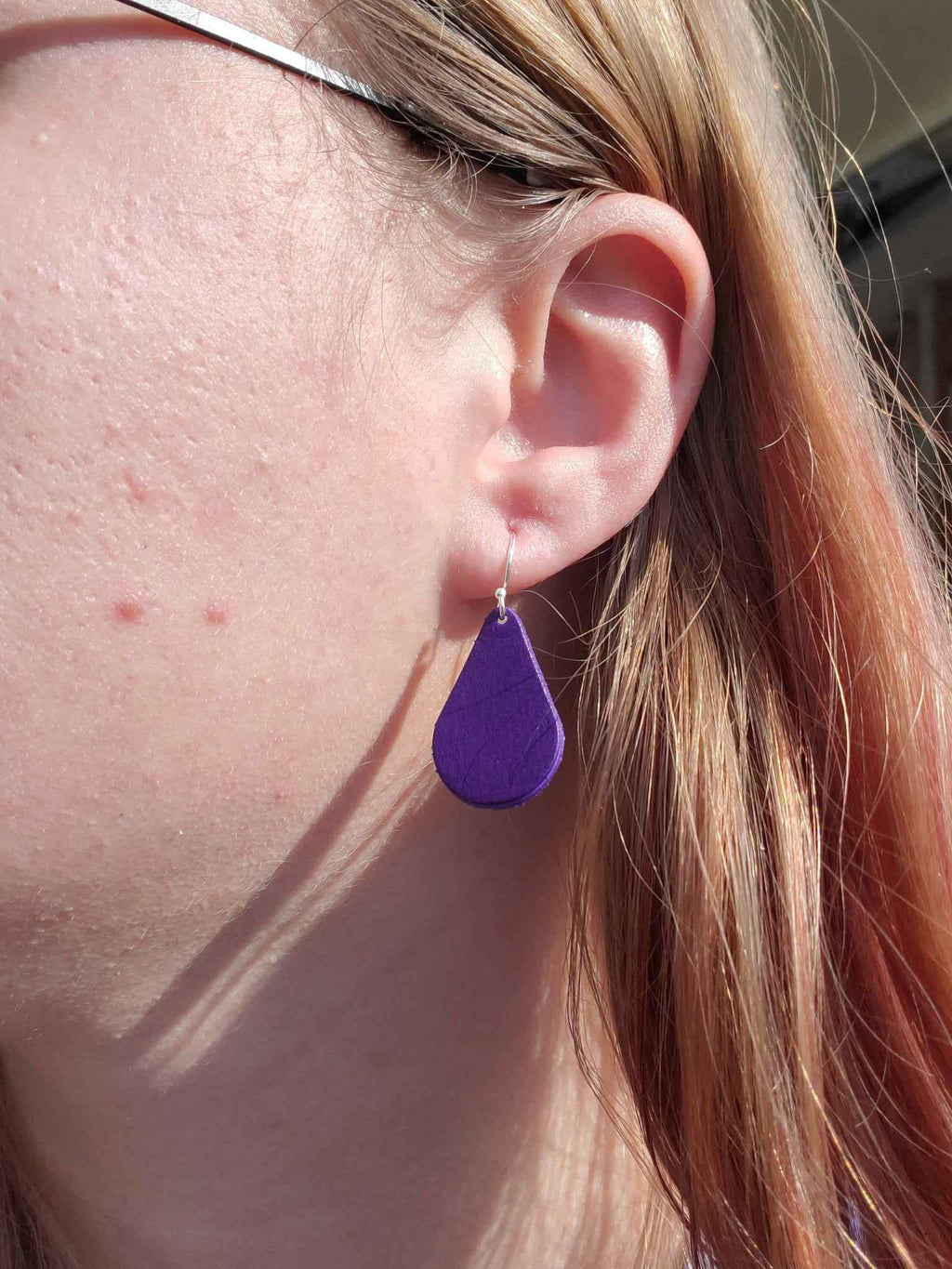 Purple Leather Teardrop Earrings