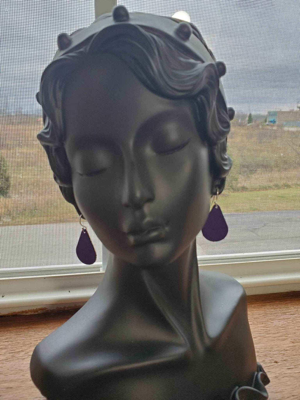 Purple Leather Teardrop Earrings