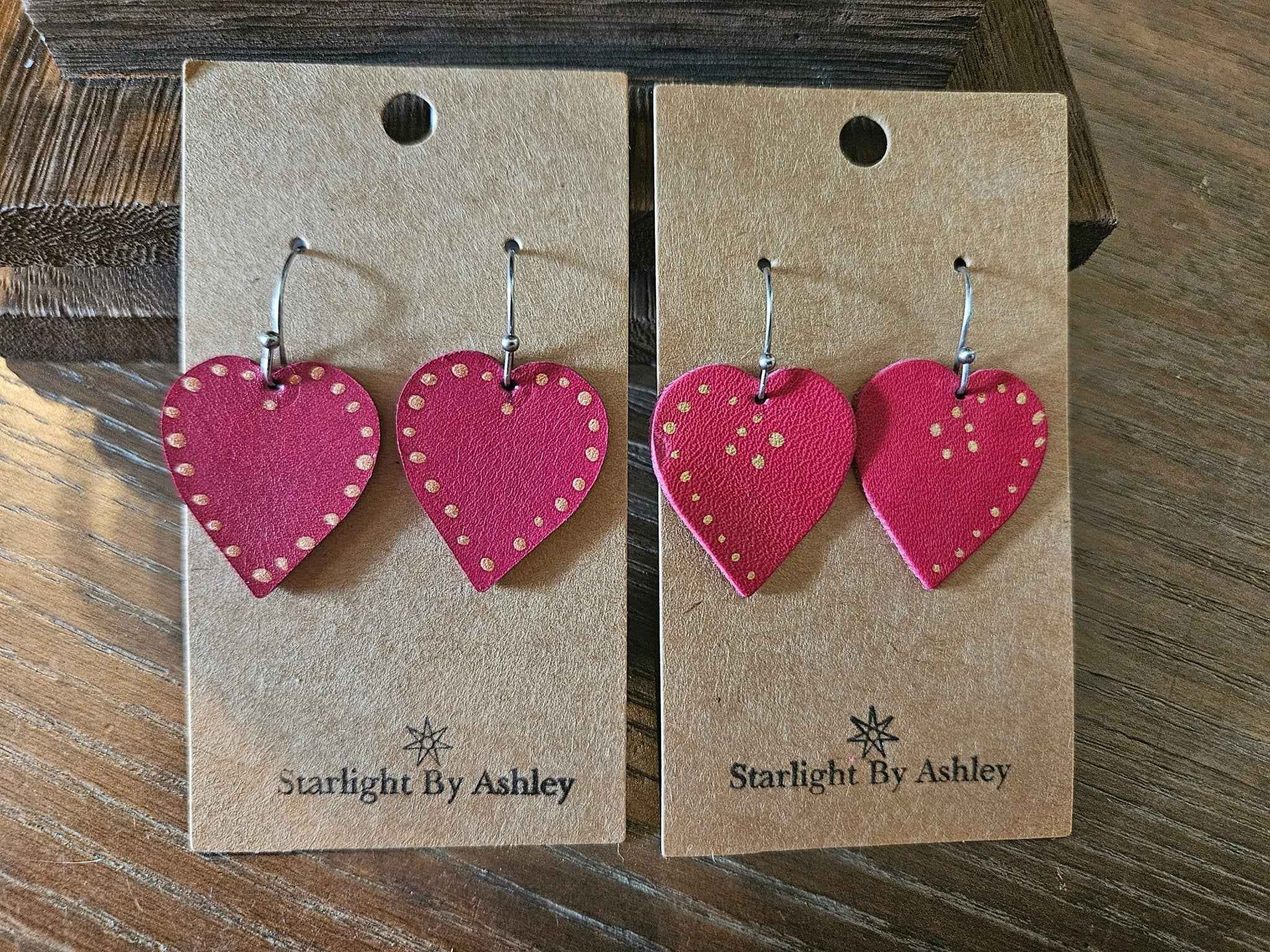 Lightweight Red Leather Heart Earrings Handmade - 3 Style Options