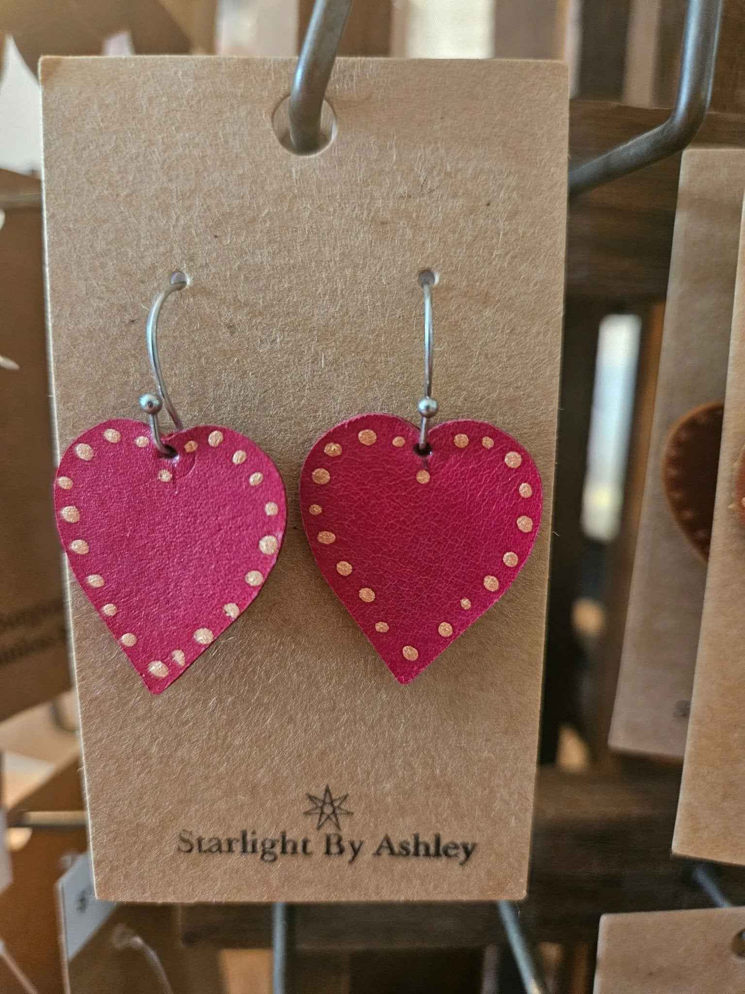 Lightweight Red Leather Heart Earrings Handmade - 3 Style Options
