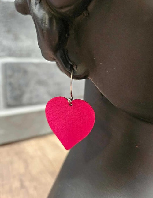Red Heart Leather Earrings - 3 Style Options