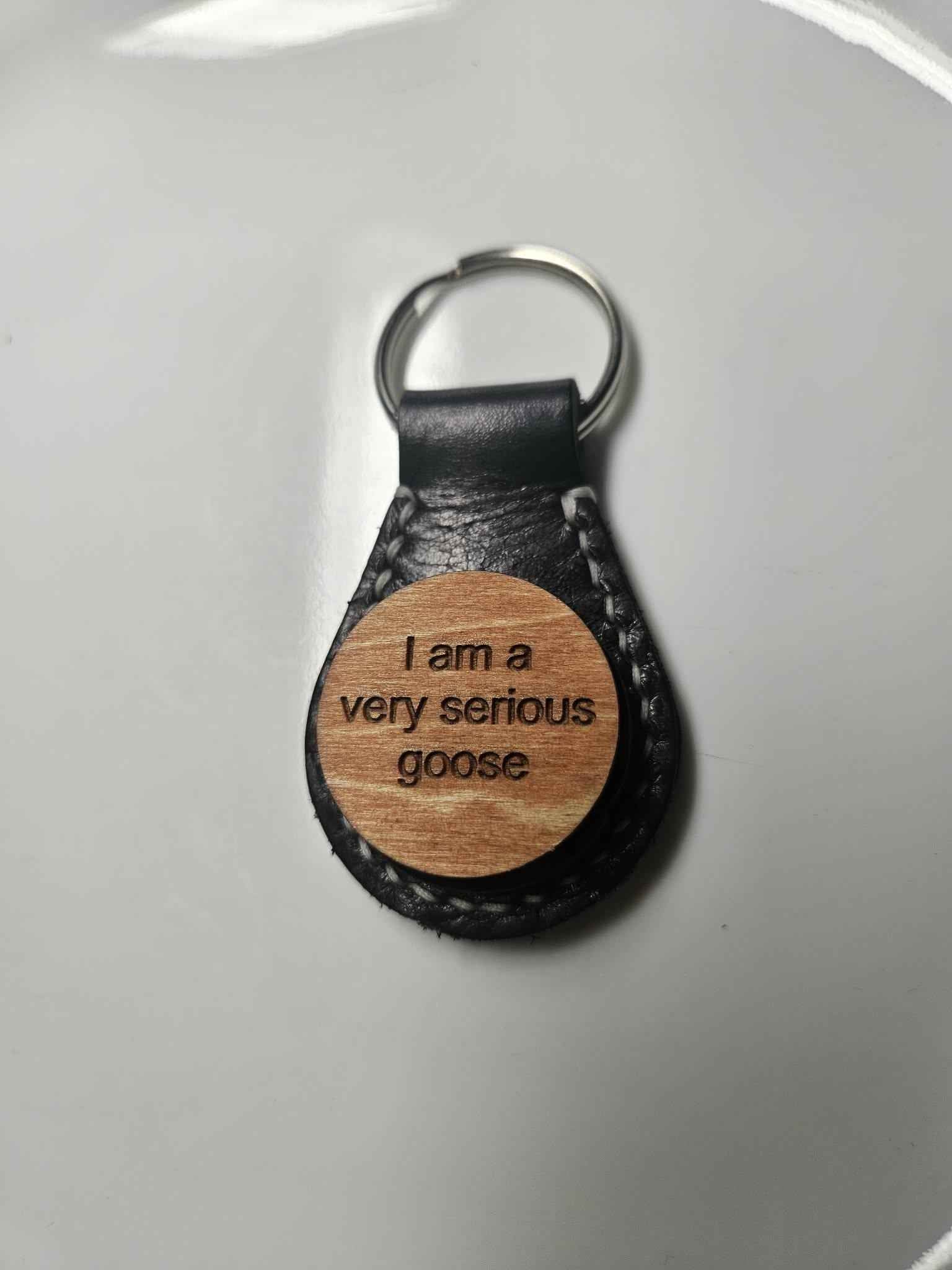Round Leather Keychain With Wood Saying - Multiple Options