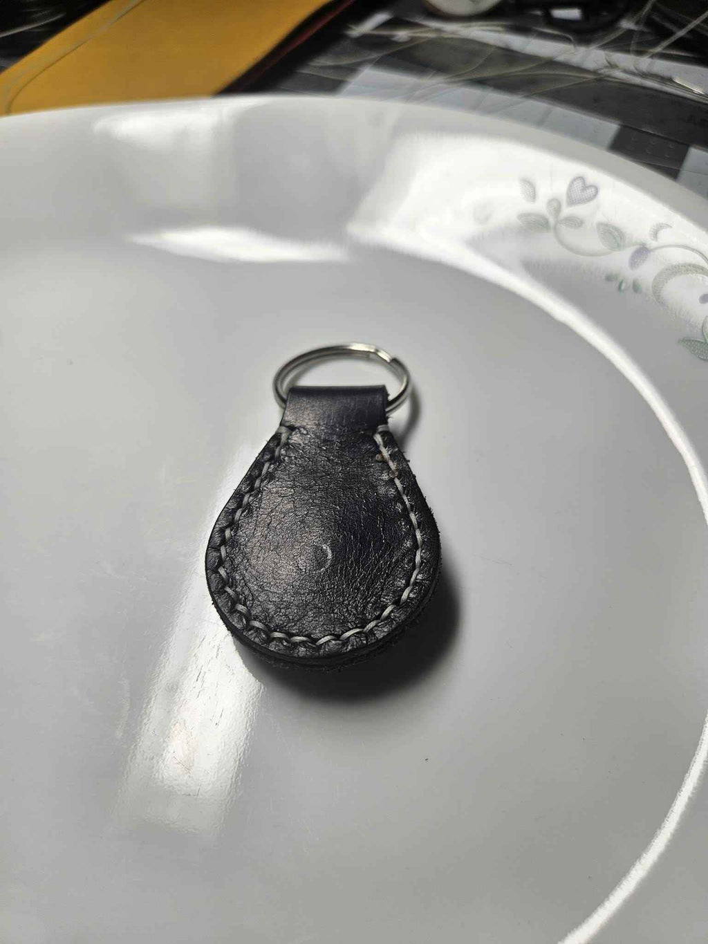 Round Leather Keychain With Wood Saying - Multiple Options
