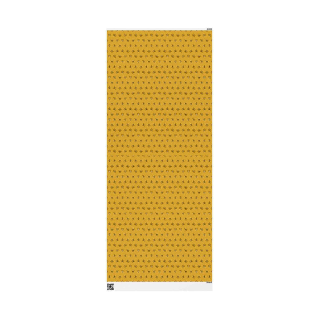 Yellow wrapping paper sheet with repeating seven-point stars, vertical view
