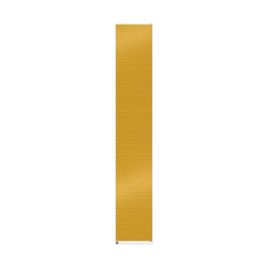 Yellow wrapping paper roll with seven-point star pattern, long vertical view