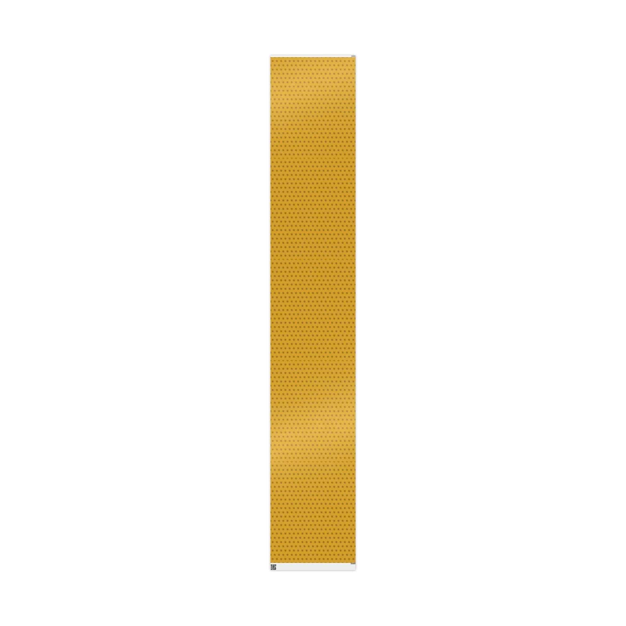 Yellow wrapping paper roll with seven-point star pattern, long vertical view