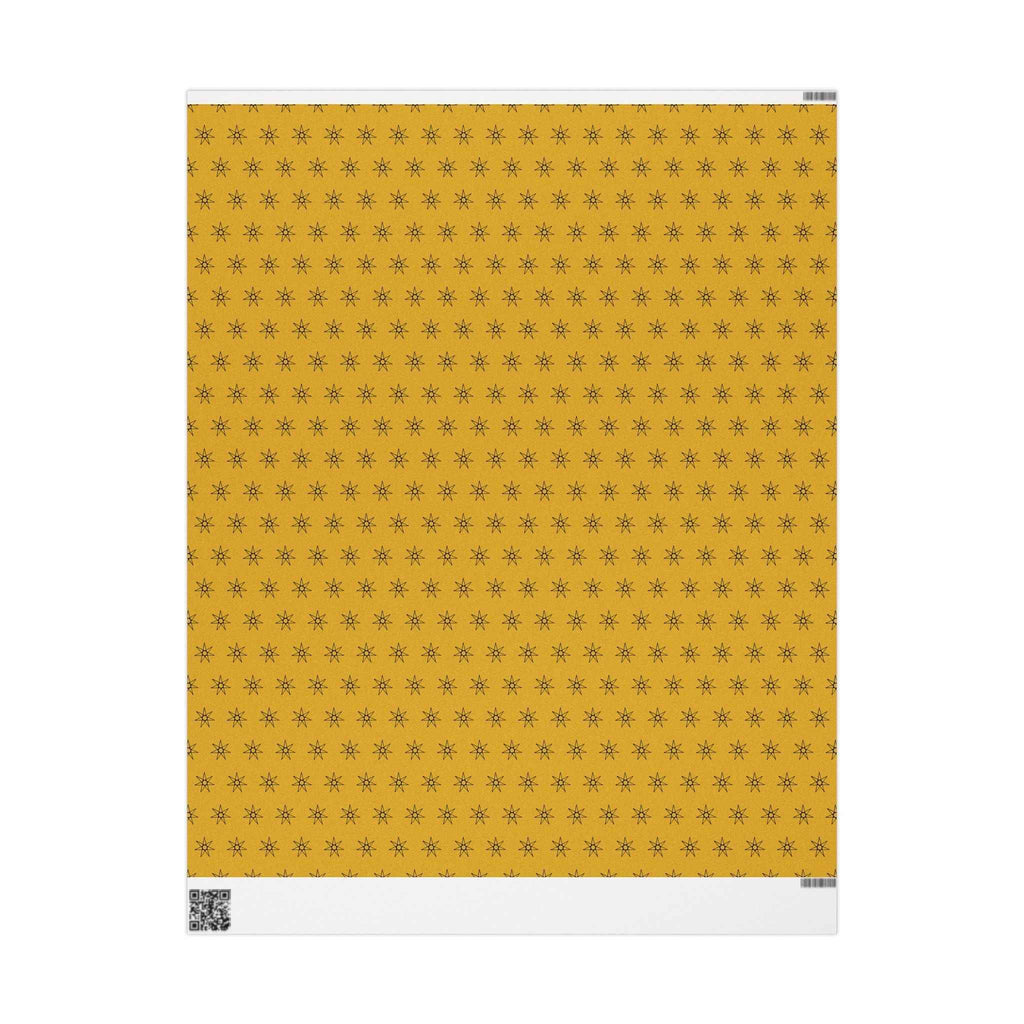 Yellow wrapping paper sheet with seven-point star pattern, vertical view