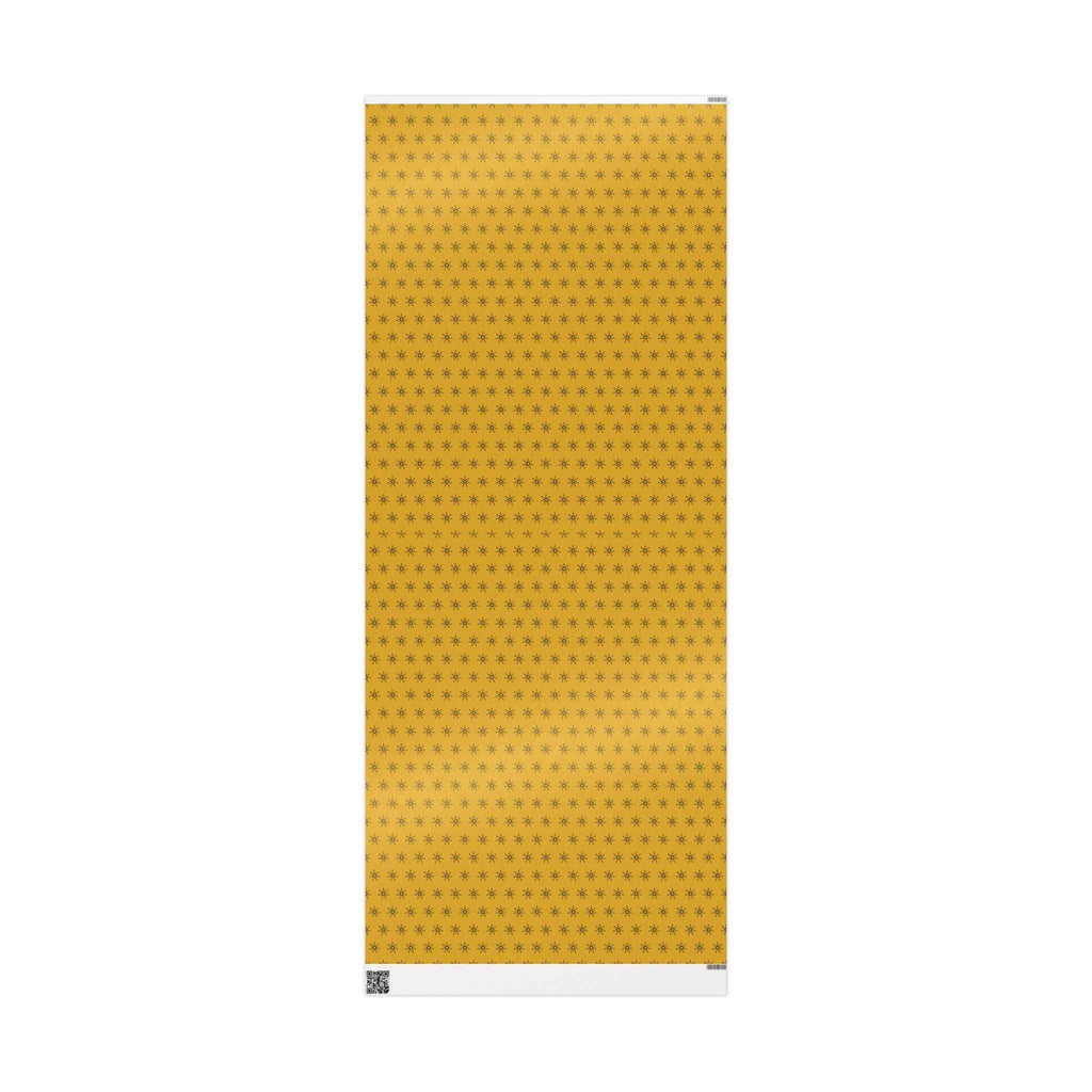 Yellow wrapping paper sheet with small seven-point star icons, vertical view