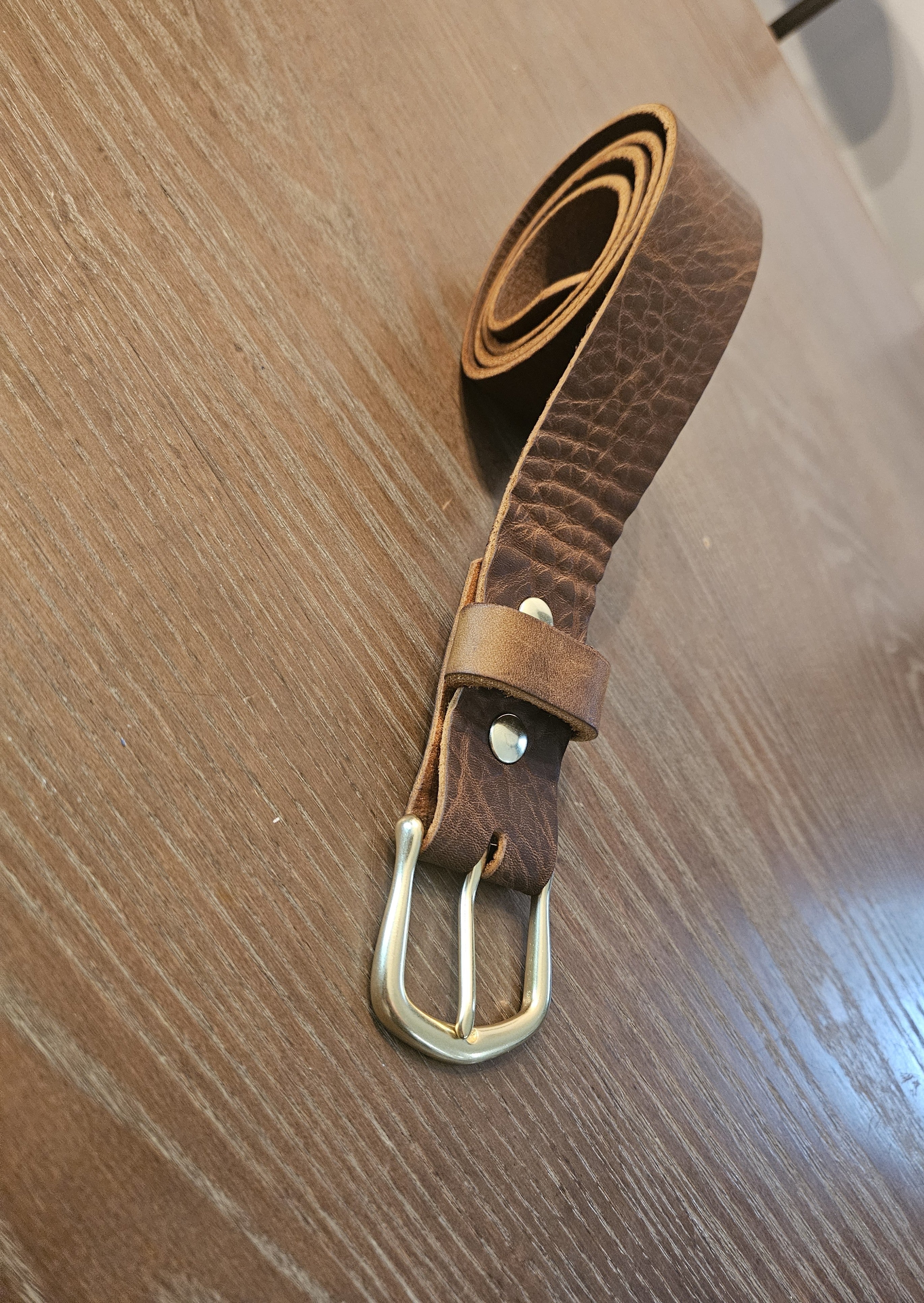 Handcrafted Brown Leather Belt 1.5" with Solid Brass Buckle