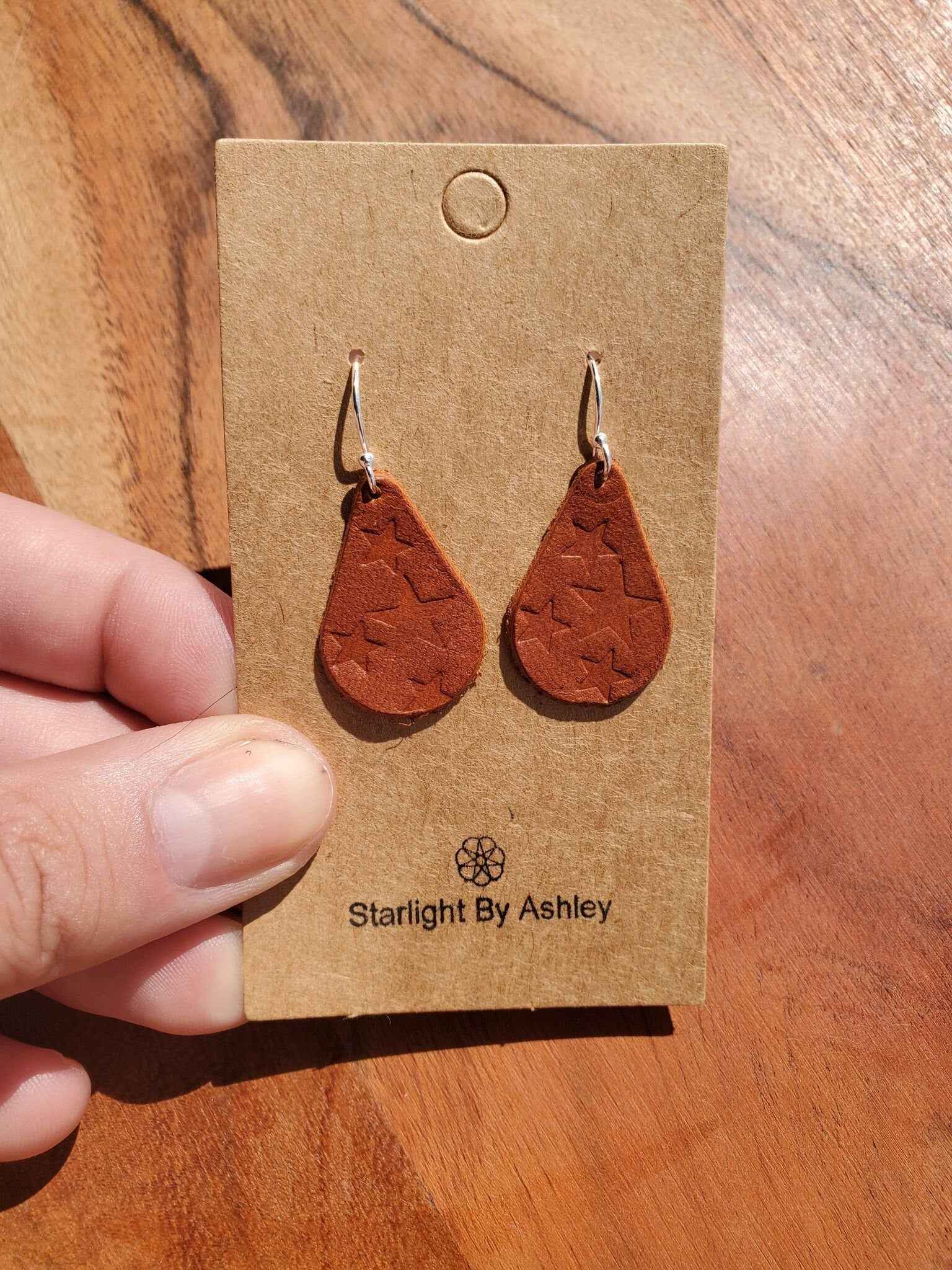 Star Leather Teardrop Earrings