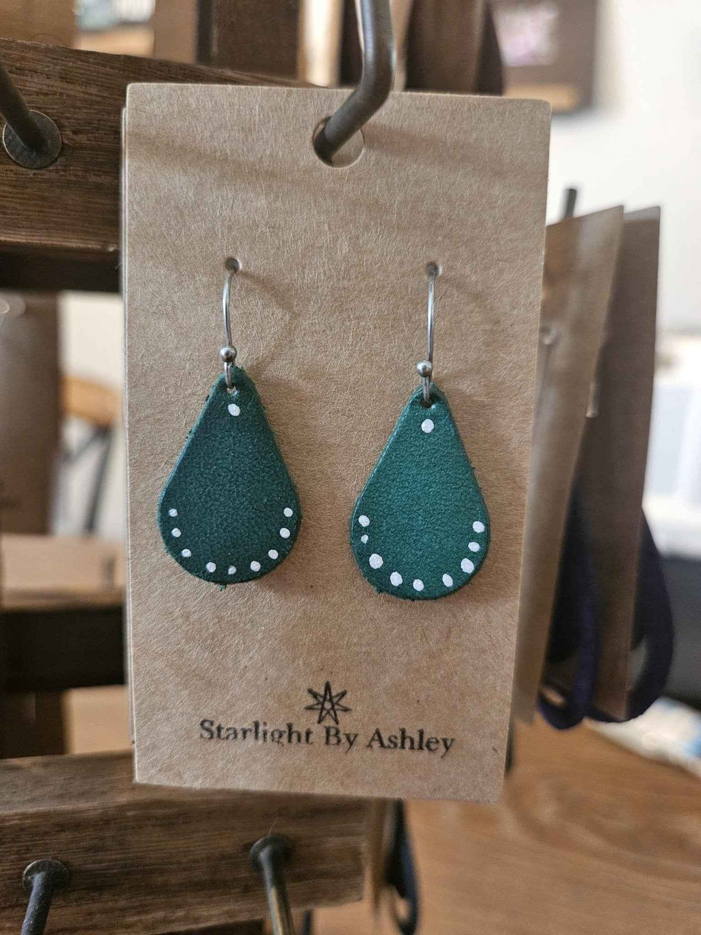 Teal Teardrop Leather Earrings - 2 Syles