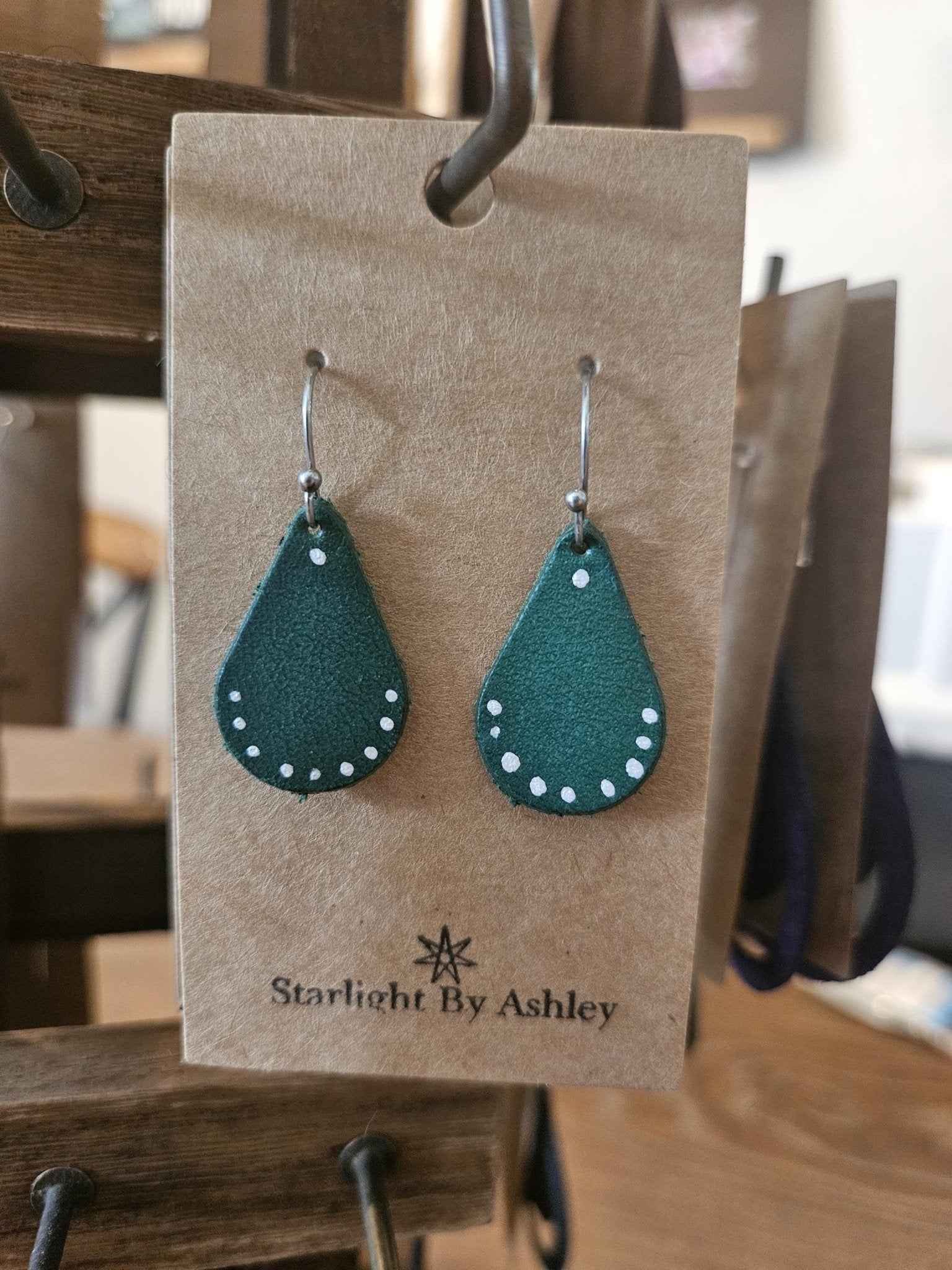Teal Teardrop Leather Earrings - 2 Syles