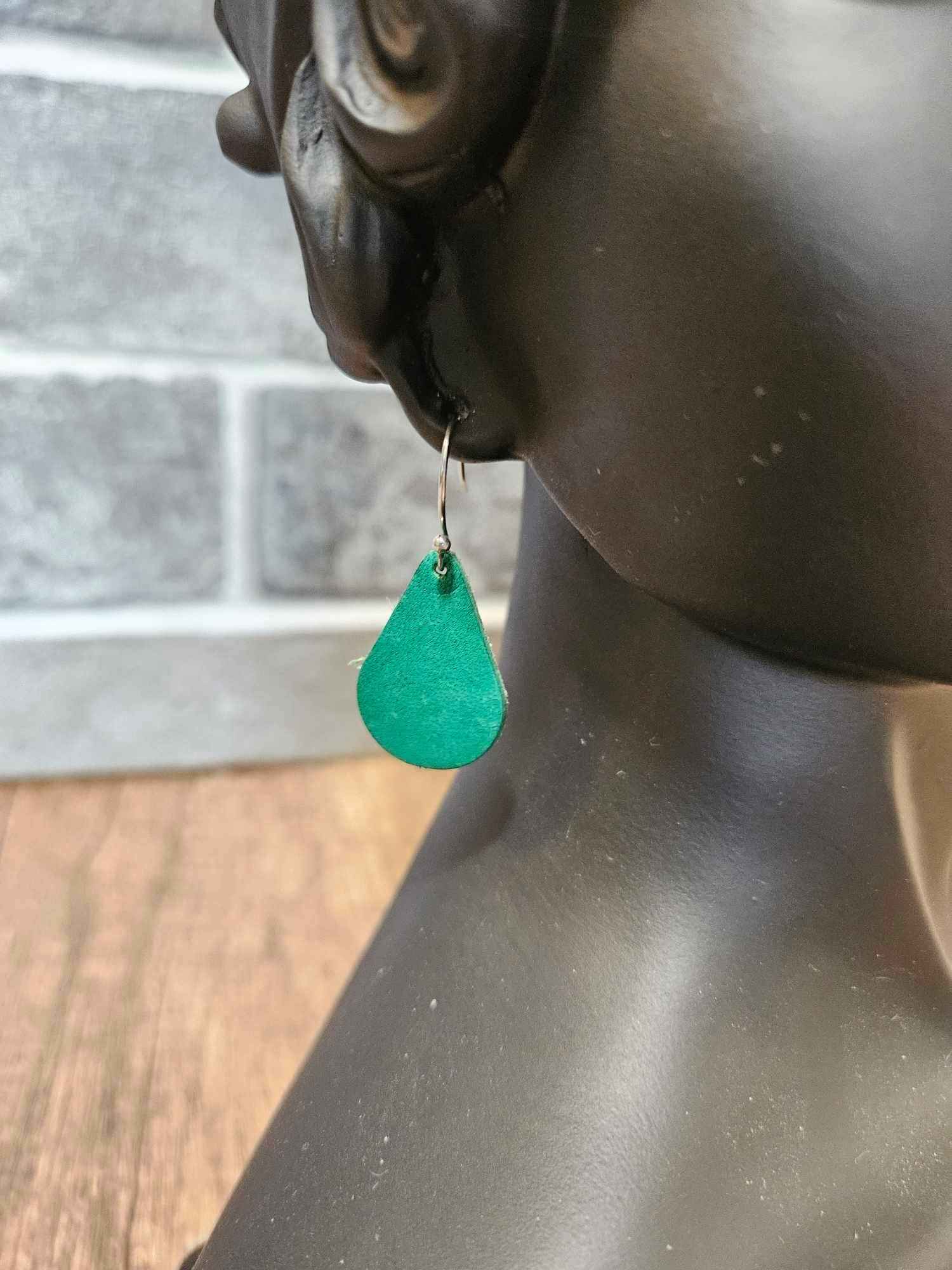 Teal Teardrop Leather Earrings - 2 Syles