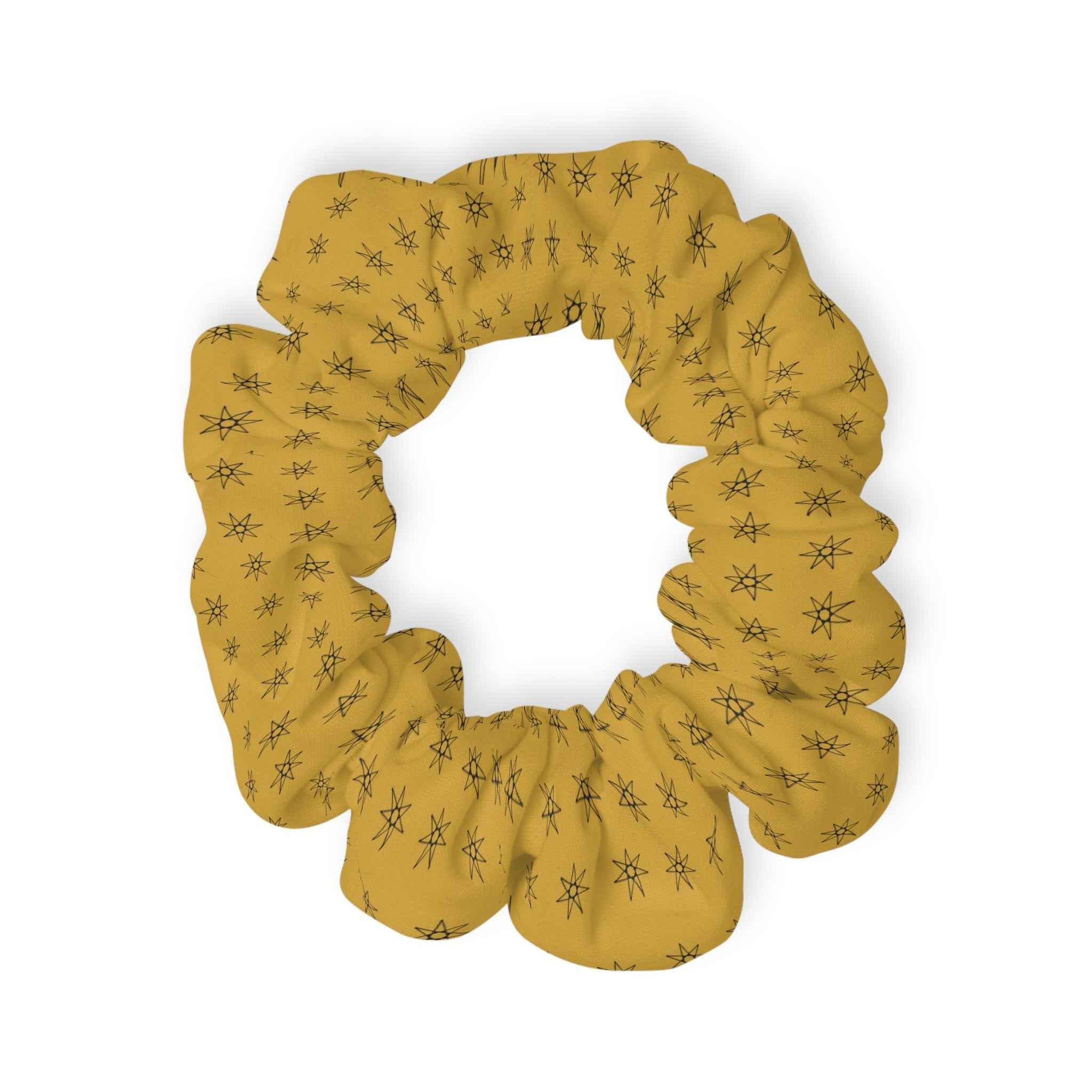 Yellow Seven Pointed Star Pattern Scrunchie | Boho Hair Accessory